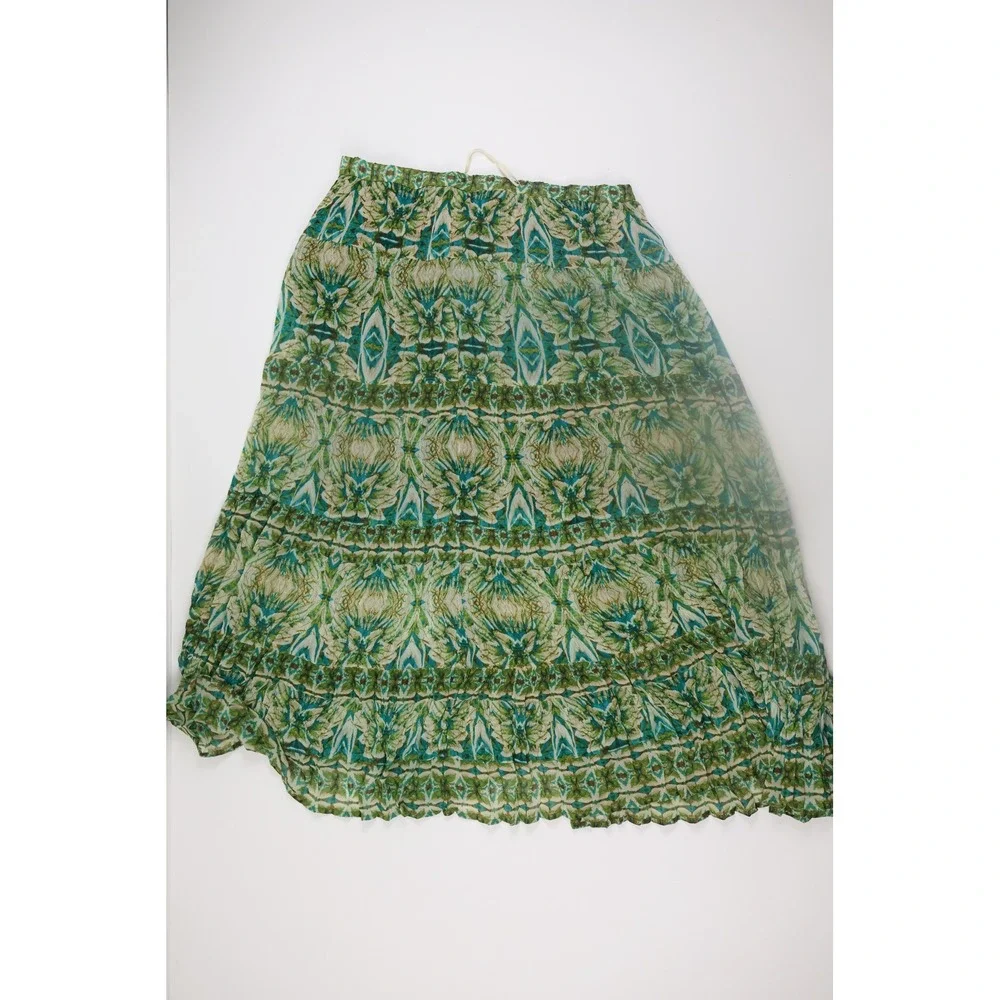 Jones New York Sport Maxi Skirt 14 Green Geometric Tiered Boho Chiffon Casual - Picture 2 of 6